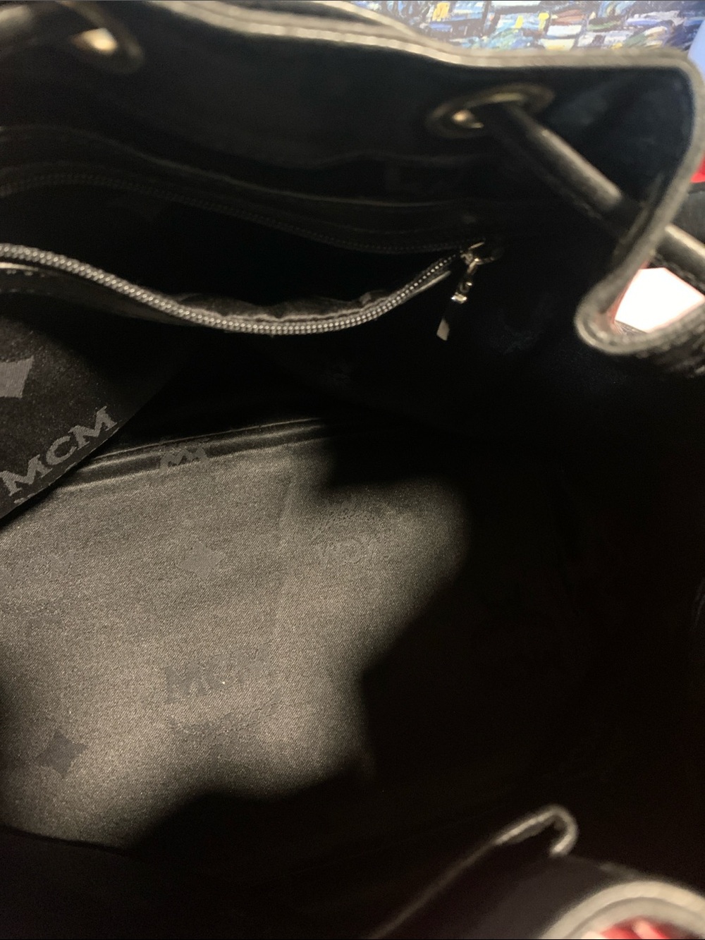MCM Monogram leather Drawstring Crossbody Bucket Bag. - Picture 7 of 10